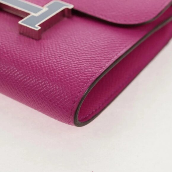HERMES Constance Compact Wallet Leather Purple pink Auth 142362M - Picture 5 of 16